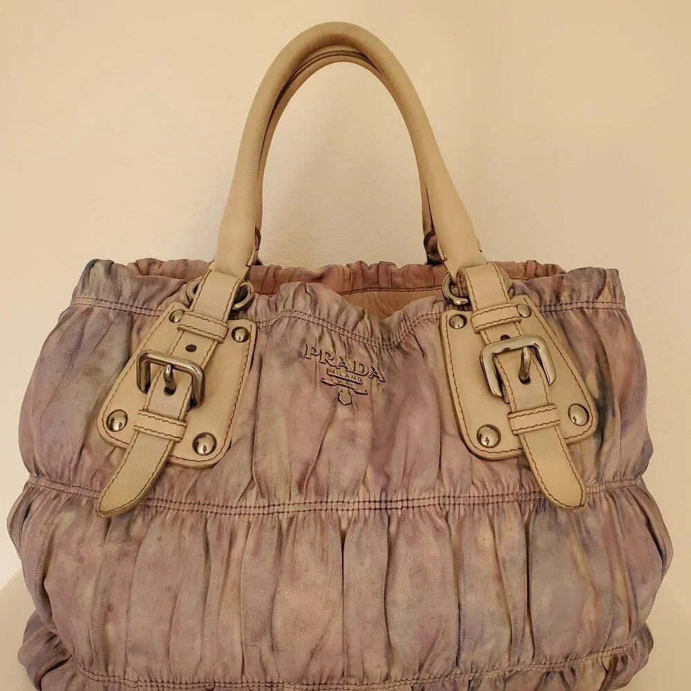 Prada purse Gaufre Leather pink gray purple ivory beige Blue crossbody hobo bag - Picture 1 of 12